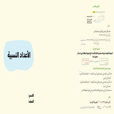 مطوية الأعداد النسبية صف ثاني متوسط الفصل الدراسي الأول 