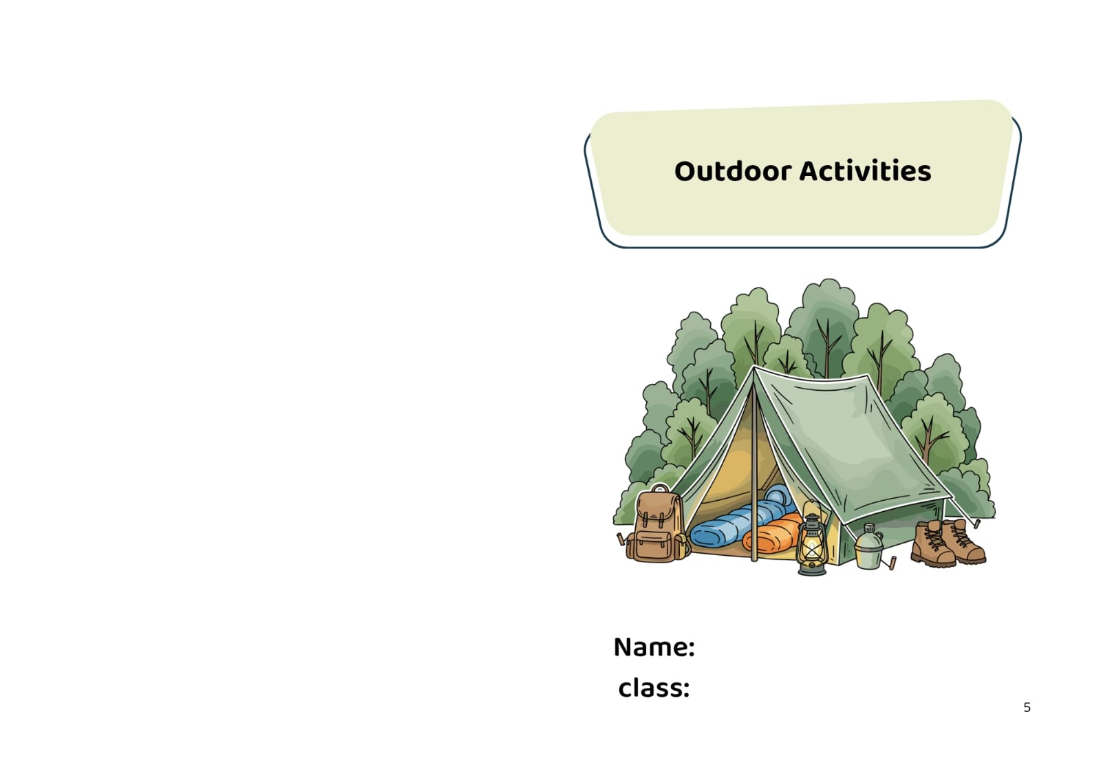 مطوية outdoor Activitciesصف خامس الفصل الدراسي الثاني