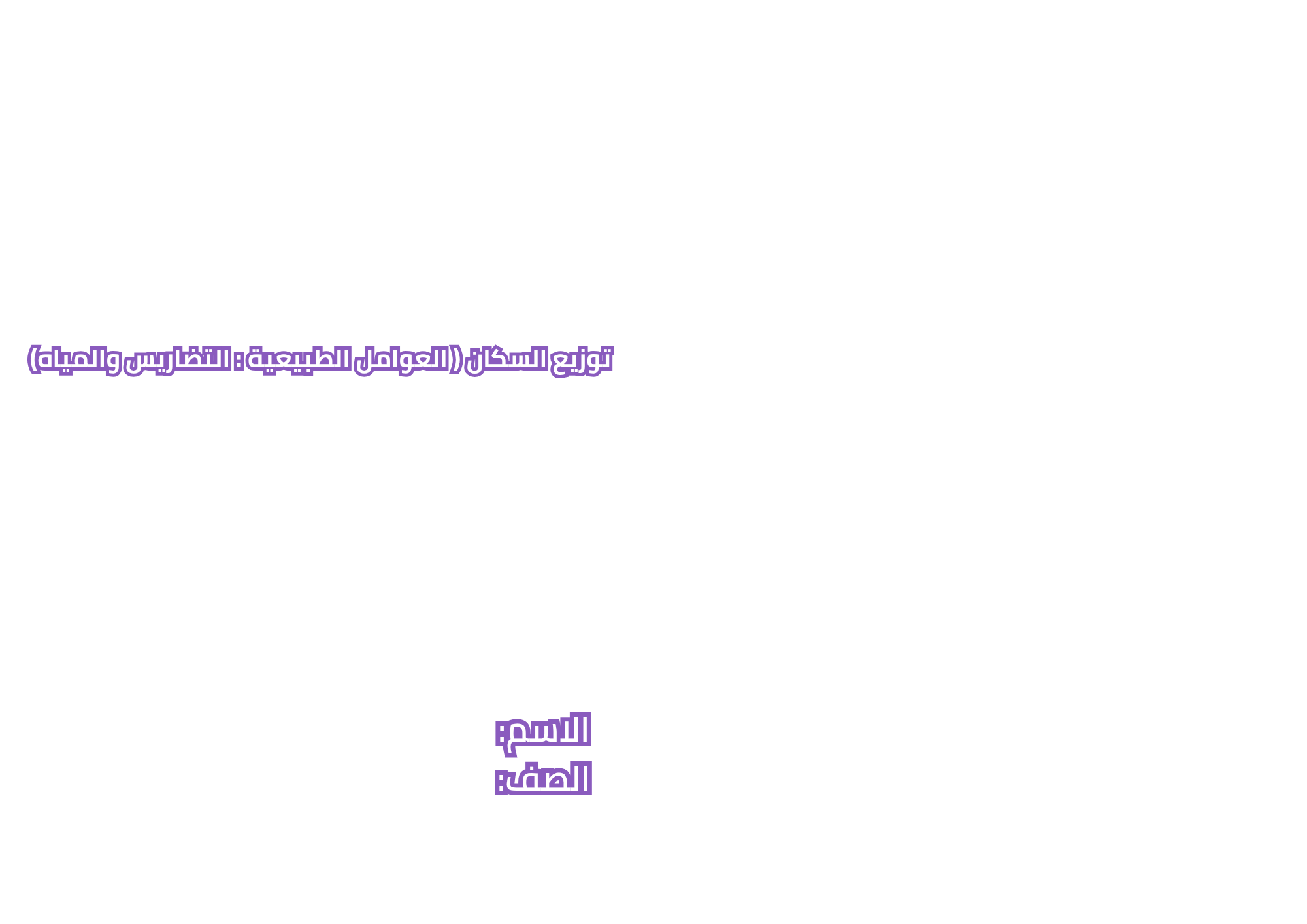 مطوية توزيع السكان(العوامل الطبيعية: التضاريس والمياه ) صف خامس الفصل الدراسي الثاني 